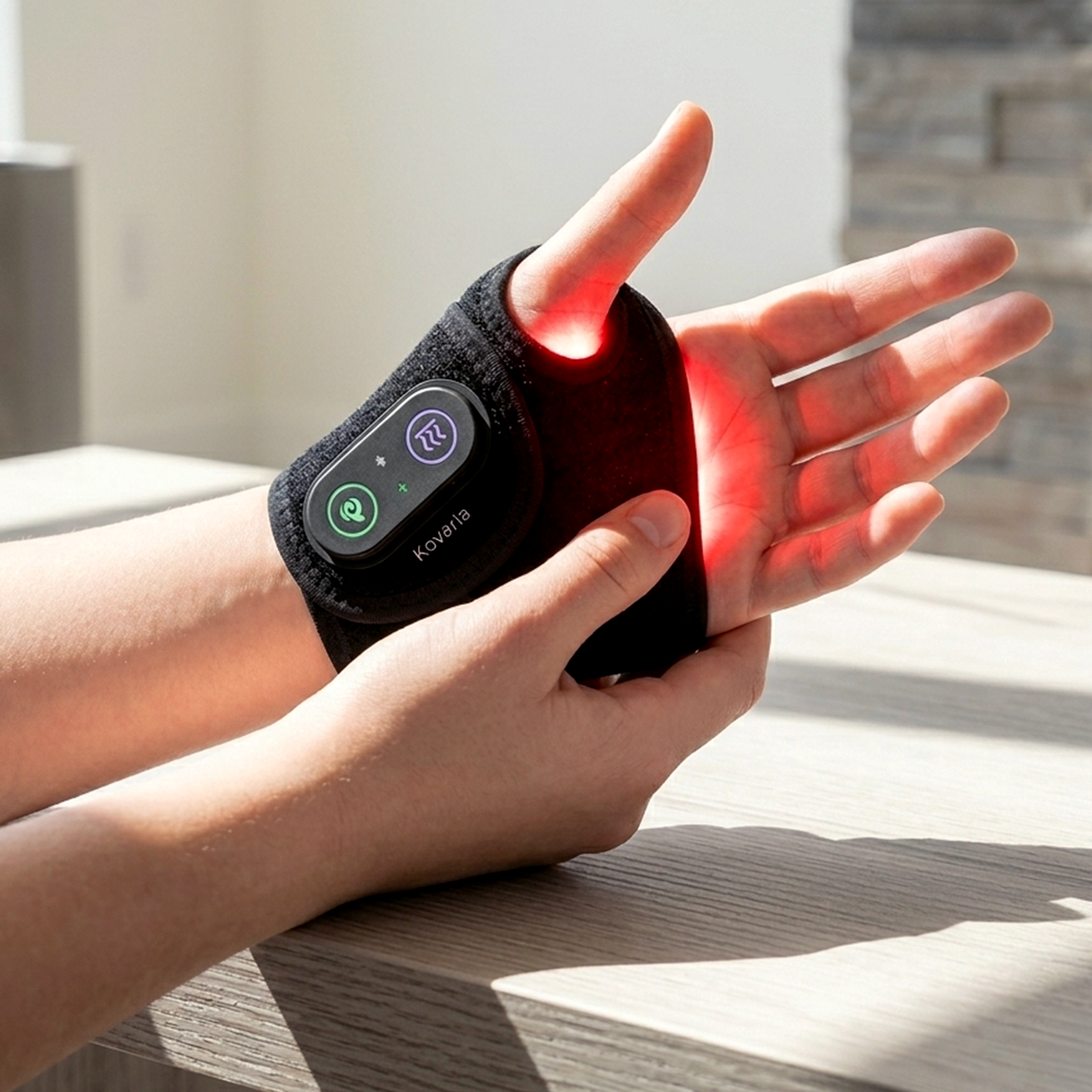 TheraWrap red light therapy device wrapped around a hand